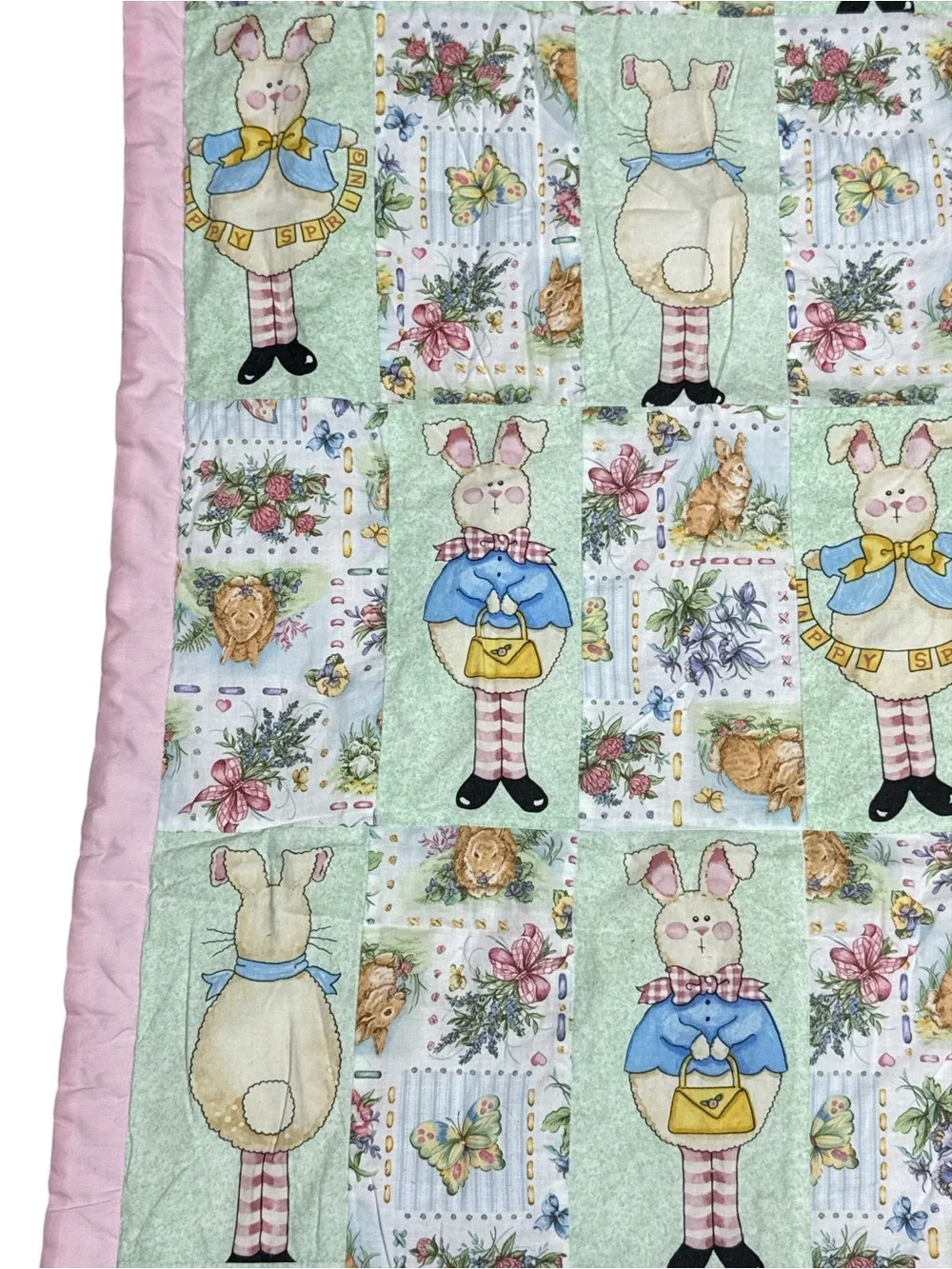 Vintage 1990s Beatrix Potter Peter Rabbit Spring Baby Blanket Quilt 42” x 31.5”